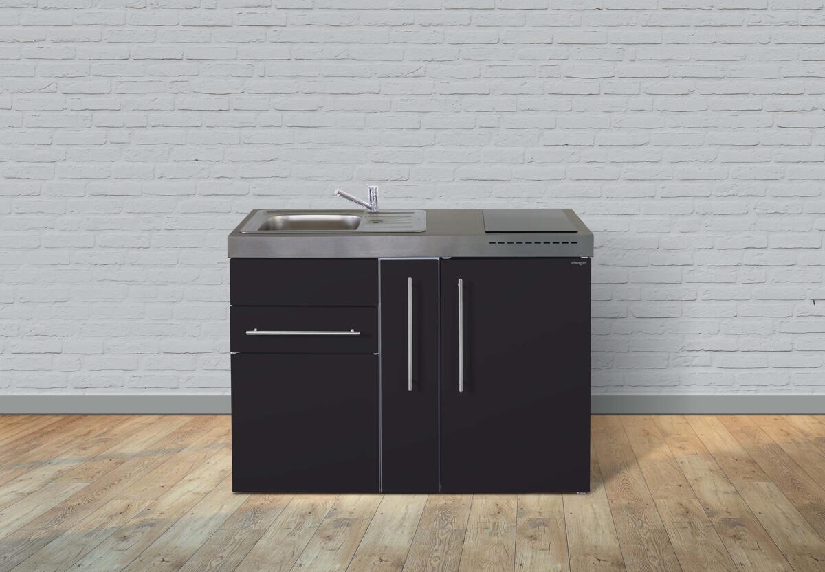 Stengel MP 120 A Miniküche, 120cm breit, Induktionskochfeld, Kühlschrank mit Gefrierfach, Spüle rechts, schwarz matt (10120 102671 12)