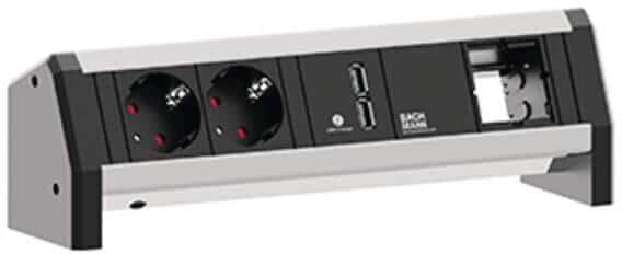 Bachmann Steckdoseneinheit DESK, 2xSchuko, 1xUSB Charger, 1xABD GST18, aluminium (902.0182)