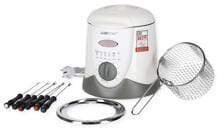 Clatronic FFR 2916 Fondue-Fritteuse, 900W, 1 Liter Fassungsvermögen, 6 Fonduegabeln, Thermostat, weiß/grau (282232)