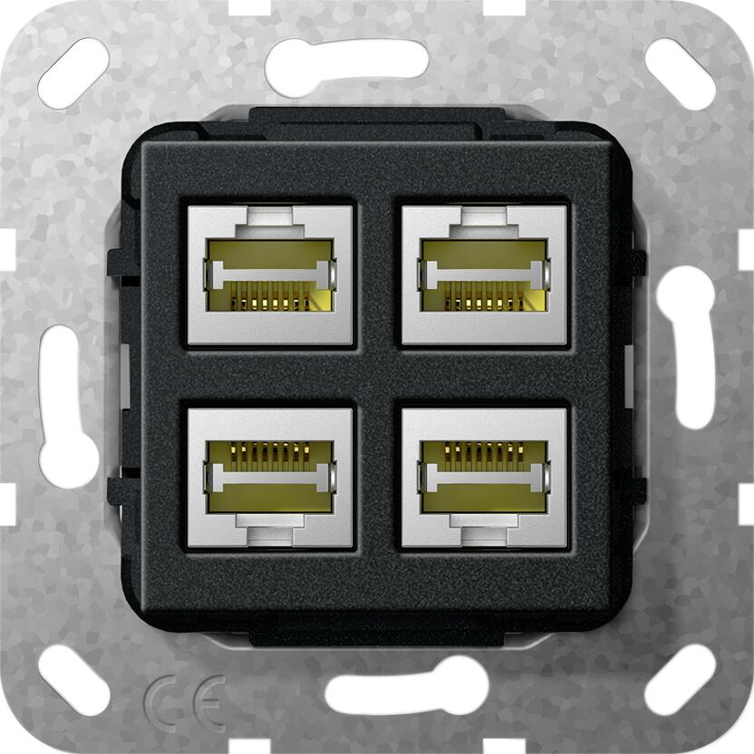 Gira Einsatz Modular Jack RJ45 Cat. 6A 10 GB Ethernet 4fach Schneidklemmtechnik, Schwarz (569910)