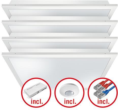 Esylux QUADRO-SET CELINE-2 HCL 600 DDP OP 8TW IR ELC Deckeneinlegeleuchte, inkl.Kabel mit RJ45 Steckern, ELC-Steuerung, ELC-Präsenzmelder, ELC, weiß (