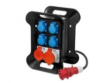 Weingärtner Tragbarer Mobilverteiler 4x Schuko Steckdosen 230v 2xCEE Steckdosen 400V 16A 5polig, mit Fehlerstromschutzschalter, schwarz (45505)