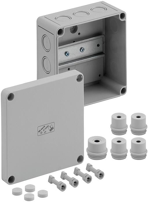 Spelsberg RK 4/12-L Reihenklemmengehäuse, ohne Klemmen, NS35 Tragschiene, IP54/IP66, 130x130x75mm, grau (61390601)