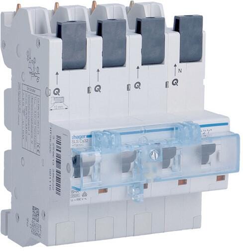 Hager HTS632C SLS-Schalter 4-Polig 3P+N, Cs-Charakteristik, 32A, für Sammelschiene QuickConnect