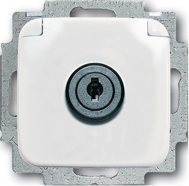 Busch-Jaeger 20 EUKSL-214-101 SCHUKO Steckdosen-Einsatz mit Klappdeckel und Schloss, Reflex SI, alpinweiß (2CKA002018A1479)