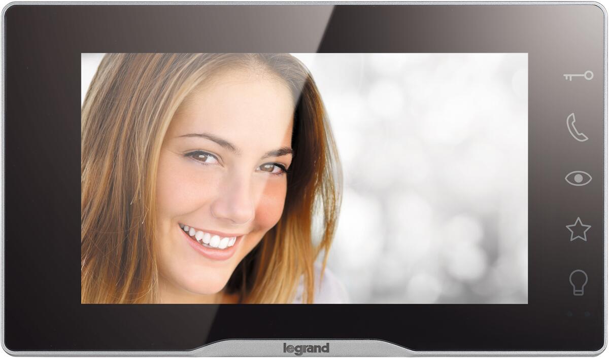 Legrand EASYKIT Plus Video-Türsprechanlagen-Set mit 2-Draht-Anschluss, 7"-Farbmonitor-verspiegelt, Steckernetzgerät, IP54, IK07, schwarz (368910)