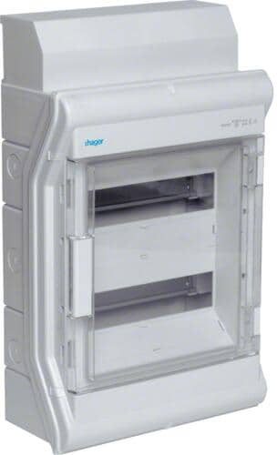 Hager VE212DN Vector Kleinverteiler, Aufputz, 2-reihig, IP65, 24PLE, mit Rangierkanal, grau