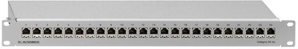 Rutenbeck Cat.6A Patch Panel – 24x RJ45, 1 HE, Hellgrau, Für 19-Zoll-Schränke