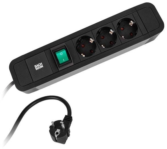 Bachmann PRIMO 2 3xSteckdose, 1xSchalter, 2m, schwarz (350.006)