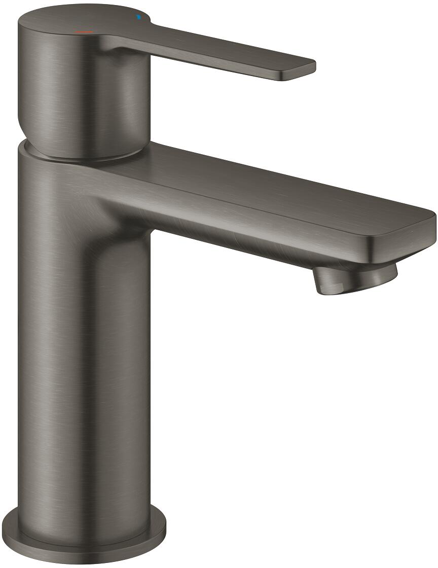 GROHE Lineare Einhand-Waschtischbatterie, XS-Size, Einlochmontage, Push-open Ablaufgarnitur, EcoJoy, hard graphite gebürstet (23791AL1)