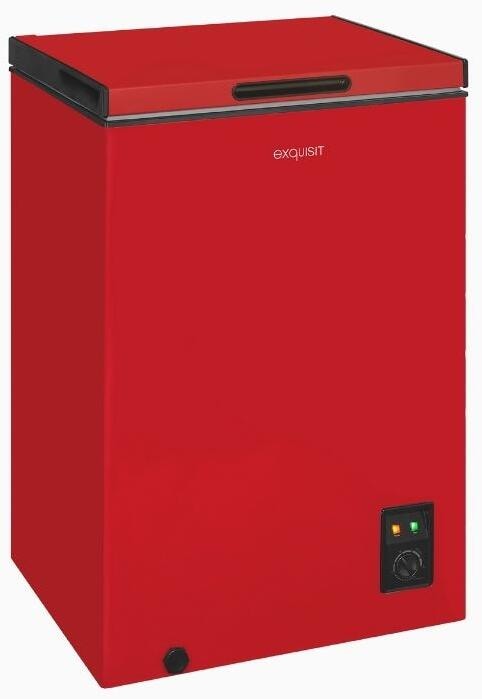 Exquisit GT100-050E Stand Gefriertruhe, 54,5 cm breit, 99 L, LED Beleuchtung, rot