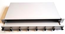 J.E.S. Cabling 2B060609A LWL-Spleissbox 19" mit 6 Kupplungen, Singlemode, SC-Duplex, ausziehbar, Stahl, grau