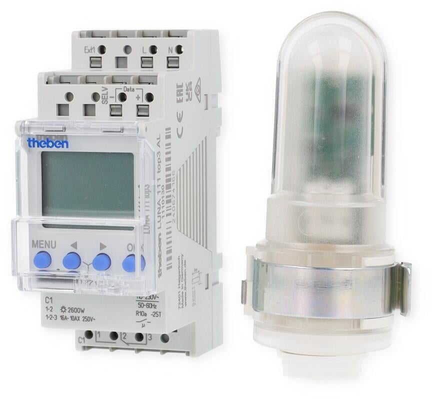 Theben LUNA 111 top3 AL Dämmerungsschalter DIN-Schiene, digital, Aufbau-Lichtsensor, 1 Kanal 1110130