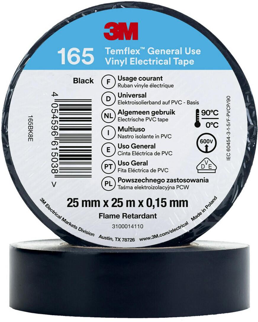 3M Temflex 165 Isolierband, 25mmx25m, schwarz (7100184820)