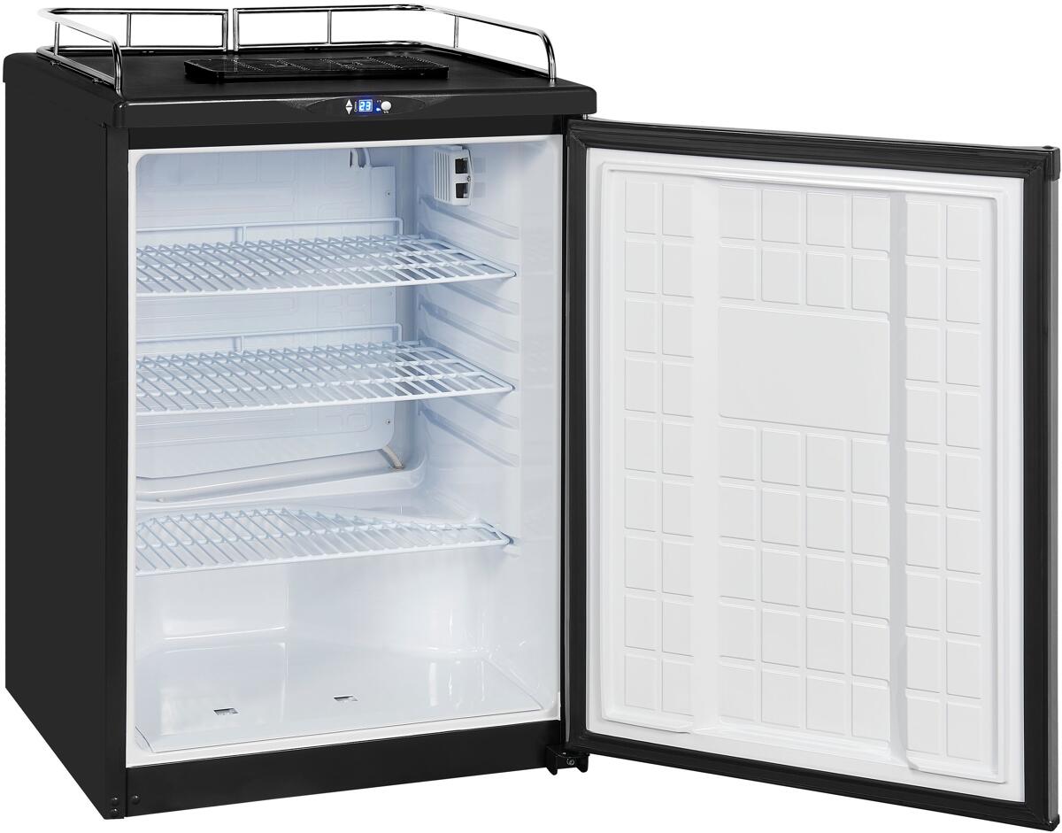 Exquisit BK160-HE-300G inox Bierkühler-Kühlschrank, 163 l, Zapfvorrichtung, Display, schwarz