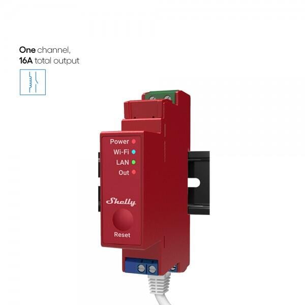 Shelly Pro 1PM Relaisschalter, mit Leistungsmessung, WLAN, Bluetooth, LAN, 1-Kanal, 1x 16A, Hutschiene (Shelly_Pro_1PM)