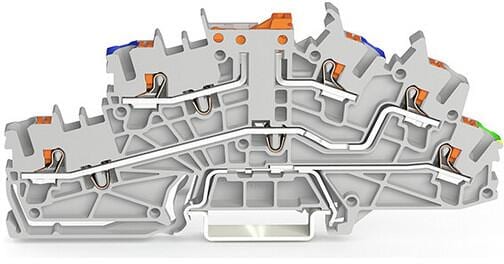 Wago 2203-6641 Installationsetagenklemme mit Drücker, 2,5 mm², mit schwenkbarem Trennmesser, NTi/L/PE, Push-in CAGE CLAMP, grau