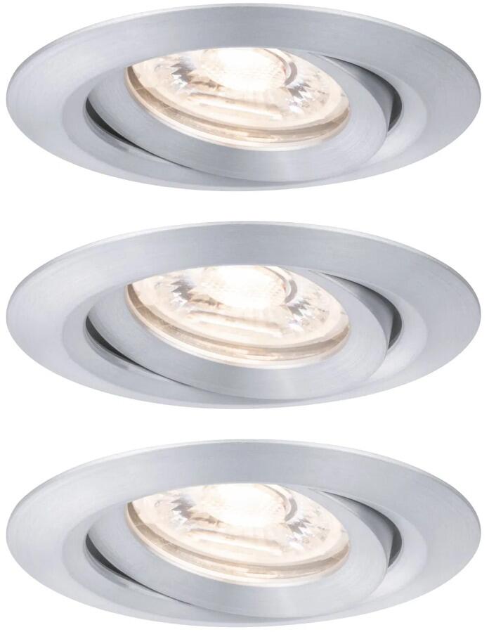 Paulmann LED Einbauleuchte Easy Dim Nova Mini Plus Coin Basisset schwenkbar rund 66mm 15° Coin 3x4,2W 3x300lm 230V dimmbar 2700K, alu (92975)