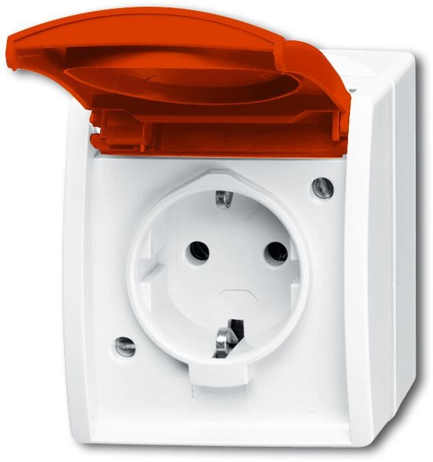 Busch-Jaeger 20 EW/DVN-54 SCHUKO Steckdose mit rotem Klappdeckel, alpinweiß, ocean (IP 44) (2CKA002083A0839)