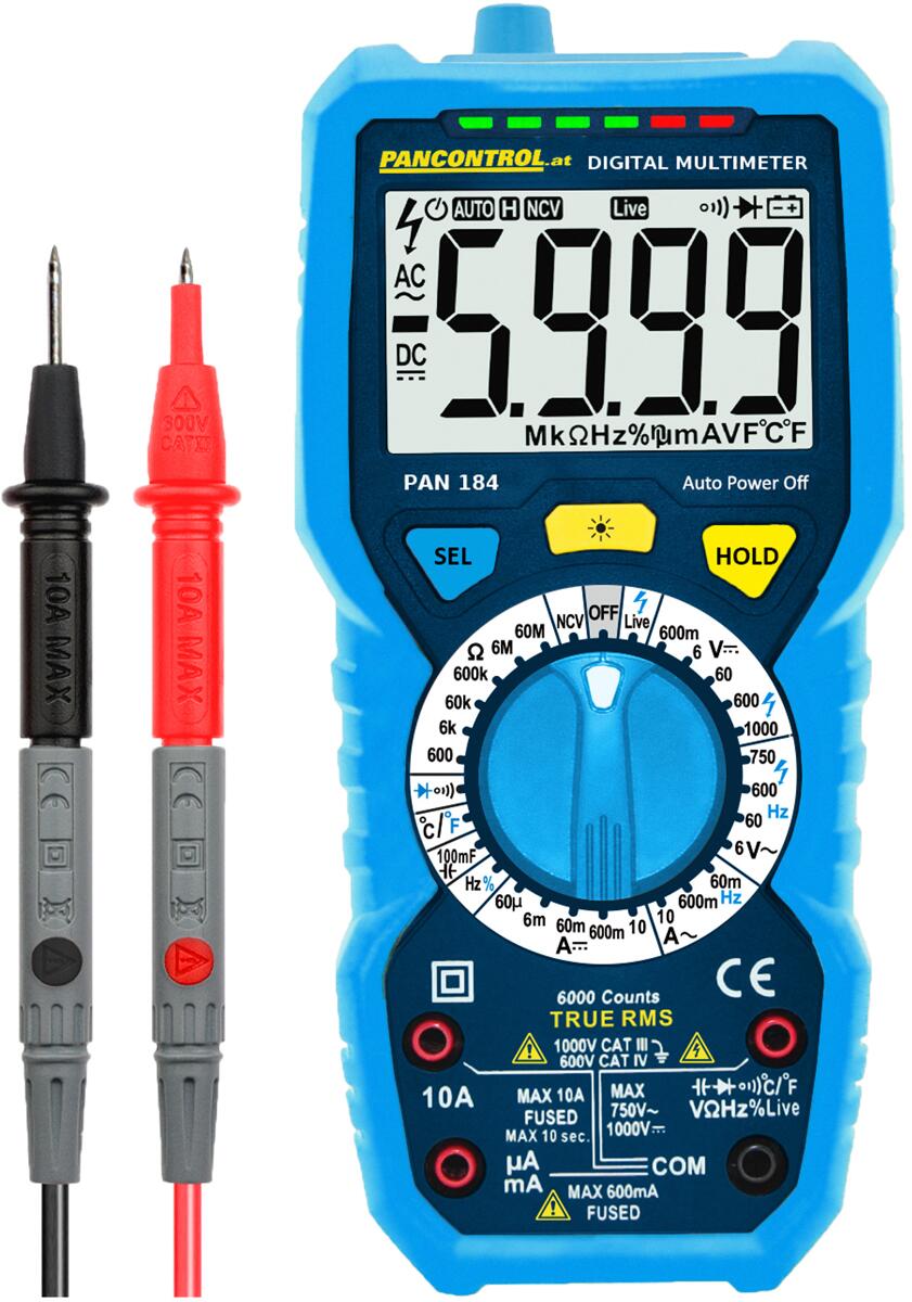 Pancontrol PAN 184 Digital-Multimeter mit kontaktlosem Spannungsprüfer, True RMS, 1000V, CAT III