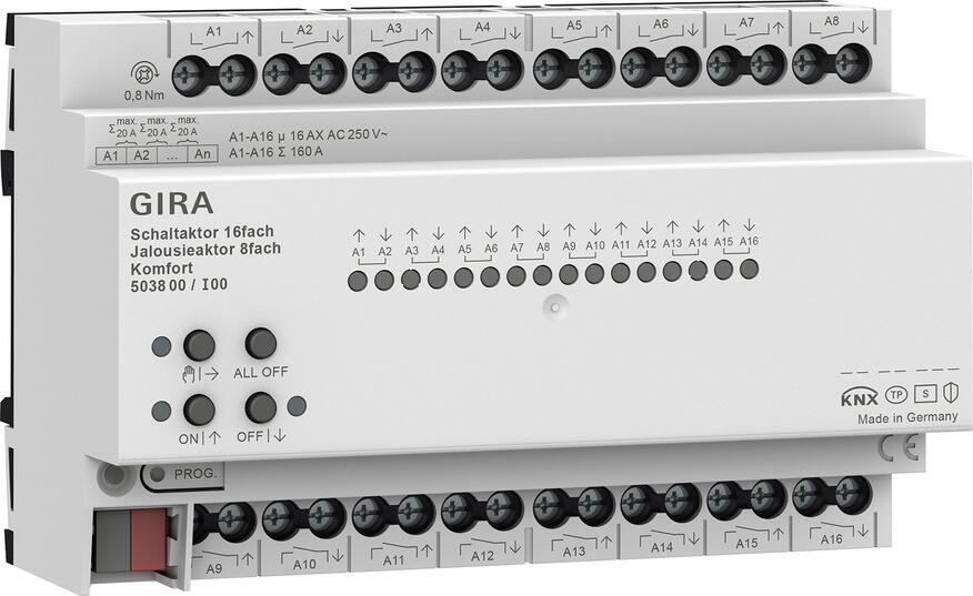 Gira 503800 KNX Schaltaktor 16fach 16 A / Jalousieaktor 8fach 16 A Komfort