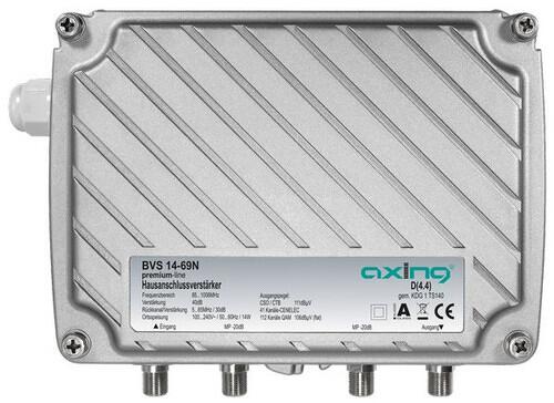 Axing CATV-Verstärker 40 dB , 111 dBμV CSO/CTB, Dämpfung und Entzerrung einstellbar, silber (BVS 14-69N)