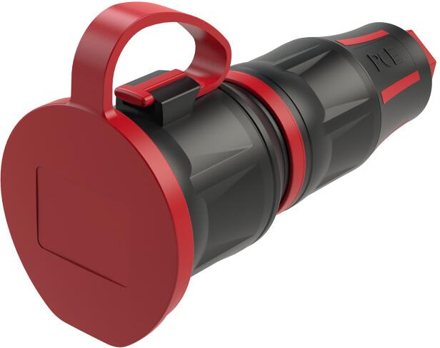 PCE Schutzkontaktkupplung, Serie TopTaurus2, DB nat IP54, Kunststoff, schwarz/rot (25711-sr)