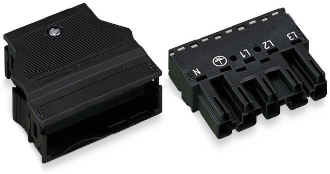 Wago 770-115 Stecker, mit Zugentlastungsgehäuse, 5-polig, 4,00 mm², schwarz