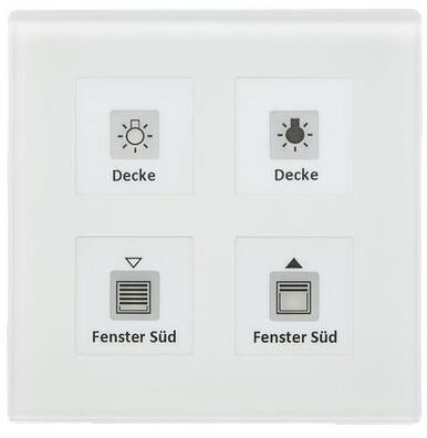 MDT RF-GTT4W.01 KNX RF+ Glastaster Plus 4-fach mit Aktor, mit Temperatursensor, weiß
