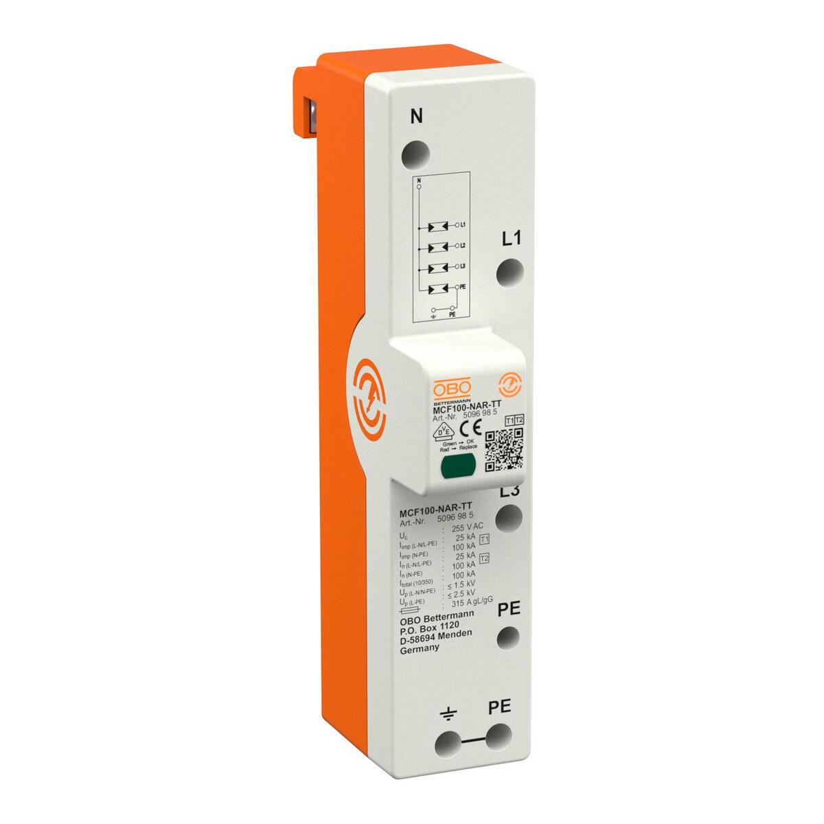 OBO Bettermann MCF100-NAR-TT Kombiableiter, Typ 1+2, dreipolig, 255V, IP20 (5096985)