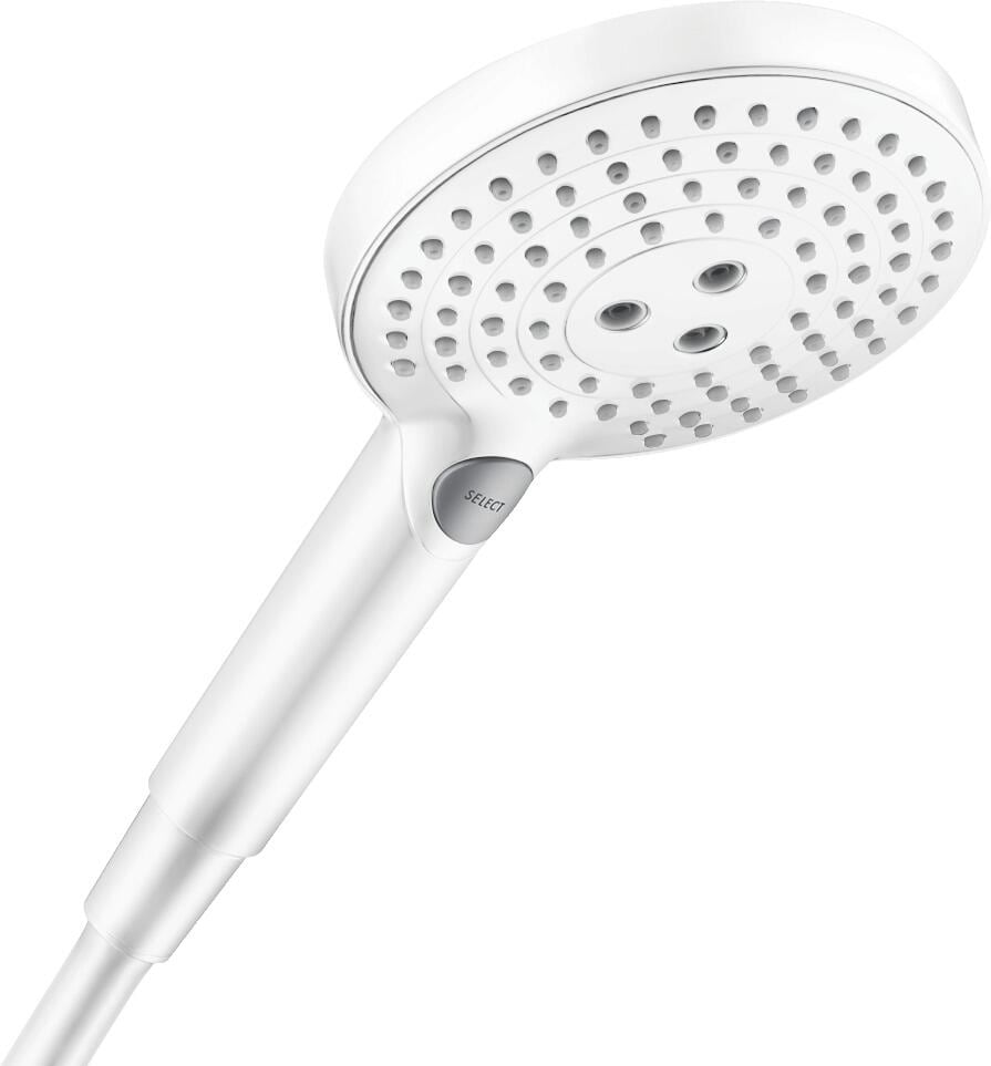 hansgrohe Raindance Select S Duschkopf 120 3 Strahlarten PowderRain, Kunststoff, 11 l/min, 125 mm, Mattweiß, (26014700)