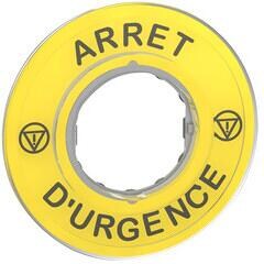 Schneider Electric ZBY9120 Schild Not-Halt-Taster, rund Ø60mm, ARRET D"URGENCE/Logo ISO13850, gelb