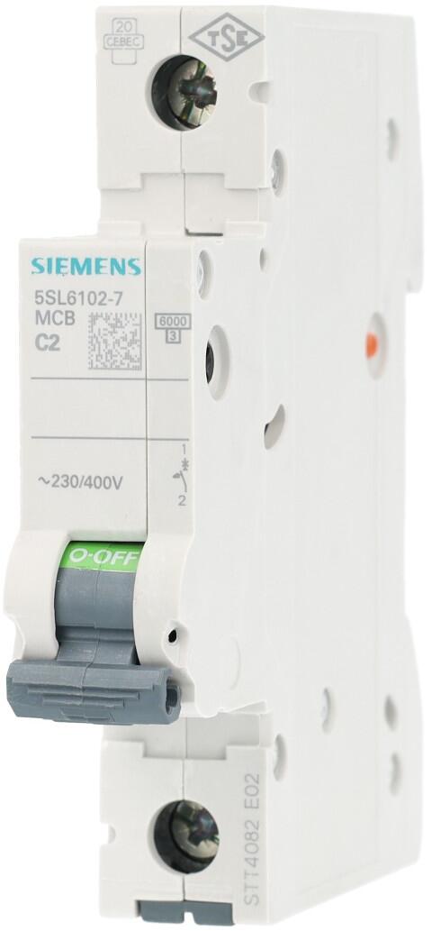 Siemens 5SL6102-7 Leitungsschutzschalter 230/400V, 6kA, 1-Polig, C-Charakteristik, 2A