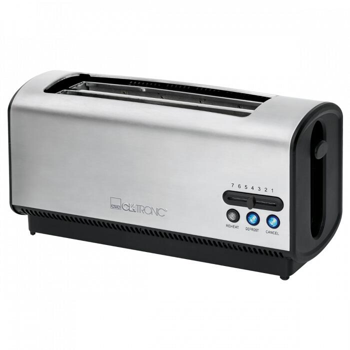 Clatronic TA 3687 Langschlitztoaster, 1200W, 4 Scheiben, Brötchenaufsatz, Auftau-/Aufwärm-/Schnellstoppfunktion, edelstahl/schwarz (263829)