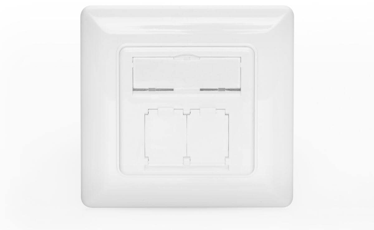 Assmann DN-93831 DIGITUS Frontplatte und Einbaurahmen für Multimedia / Keystone Module, 2-fach, 80x80mm, weiß (DN-93831)