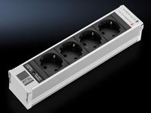 Rittal DK 7856.090 PSM Steckdosenmodul, zur modularen PSM Stromverteilung. mit Überstromschutz, Belegt 1 Steckplatz in der Stromschiene. Schuko (Typ F, CEE 7/3), 4-fach