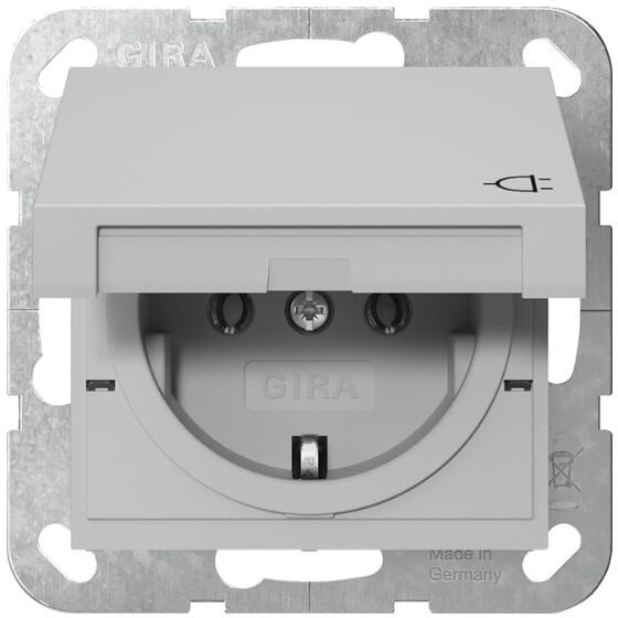 Gira 4454015 SCHUKO-Steckdose 16 A 250 V~ mit Klappdeckel, System 55, grau matt