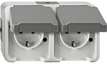 Merten MEG2321-8029 SCHUKO-Doppel-Steckdose, Aquastar, 16 A, AC 250 V, waagerecht angeordnet, lichtgrau