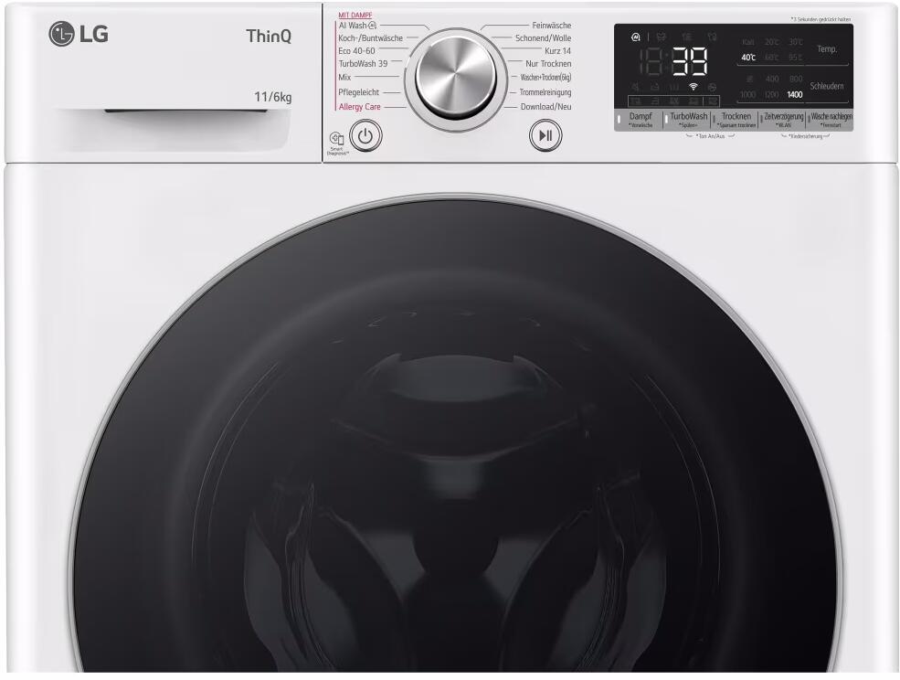 LG W4WR70E61 6/11kg Stand Waschtrockner, 60 cm breit, 1.360 U./Min, WLAN, Kindersicherung, Steam-Funktion, wei Elektroshop Wagner LG W4WR70E61 6/11kg Stand Waschtrockner, 60 cm breit, 1.360 U./Min, WLAN, Kindersicherung, Steam-Funktion, wei Elektroshop Wagner