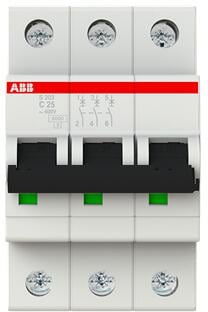 ABB S203-C25 Sicherungsautomat, 6kA, 25A, 3-Polig (2CDS253001R0254)