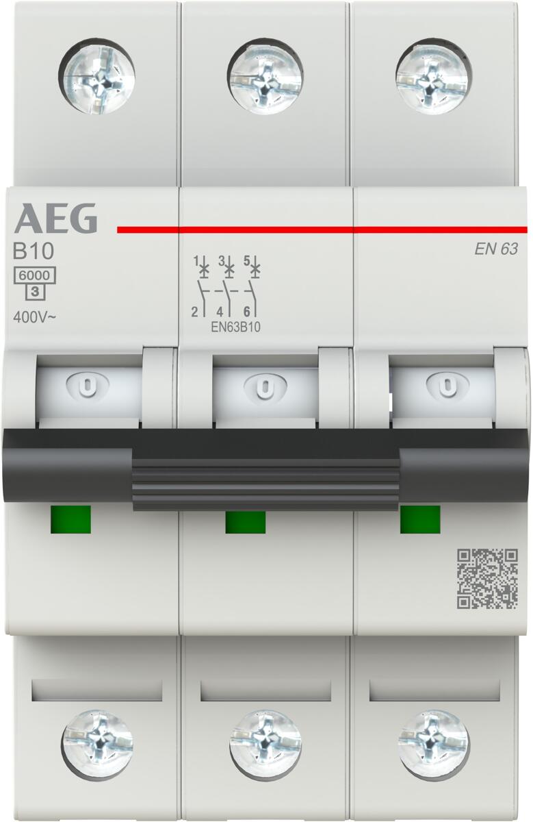 AEG EN63B10 Leitungsschutzschalter AC B, 10A, 3p, 400V, 3TE (2CDS253088R0105)