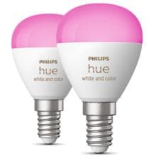 Philips White & Color Ambiance LED Lampe, 5,1W, E14, 470lm, Tropfenform, Doppelpack (929003573602)