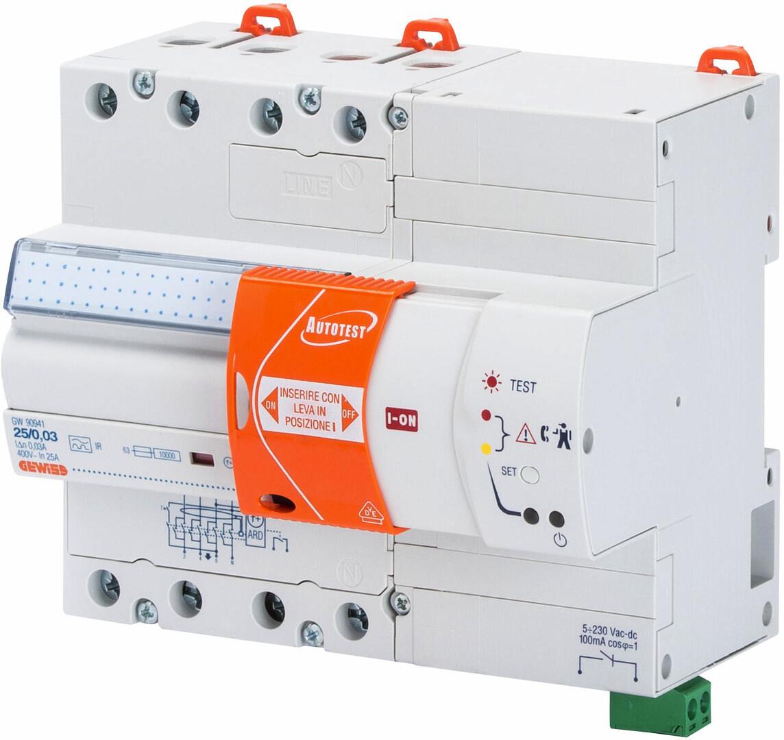 Gewiss GW90943 Fehlerstrom-Schutz- schalter Autotest 63/0.03A, Typ-A, IR, 4-Polig