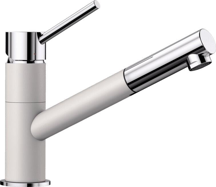 Blanco Kano-S Einhebelmischer, SILGRANIT-Look zweifarbig, herausziehbarer Auslauf, schwenkbar, Hochdruck, siligranitweiß/chrom (525040)