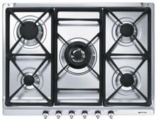 Smeg SDR70XG5 Gaskochfeld, 86,5 cm breit, Einhandzündvorrichtung, Thermoelektrische Zündsicherung, Edelstahl