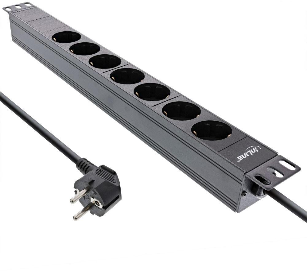 InLine 19" Steckdosenleiste, 7-fach Schutzkontakt, ohne Schalter, 2m, schwarz (16417I)