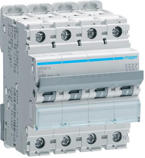 Hager NBN610 Leitungsschutzschalter 3P+N 10kA/15kA B-10A 4M