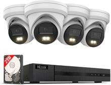 HiLook 4K Überwachungskamera-Set, 4* 4K Dome Kamera, Smart Hybrid Light, NVR 8-CH | 2 TB HDD, Smartphone App, weiß (IK28P-480T)