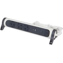 Legrand Drehbare Steckdosenleiste, 3-fach Steckdose, USB-A- und USB-C-Anschluss, integrierter Überspannungsschutz mit Statusanzeige (SPD), 1,5m Kabel, Ultraweiß/Dunkelgrau (694508)