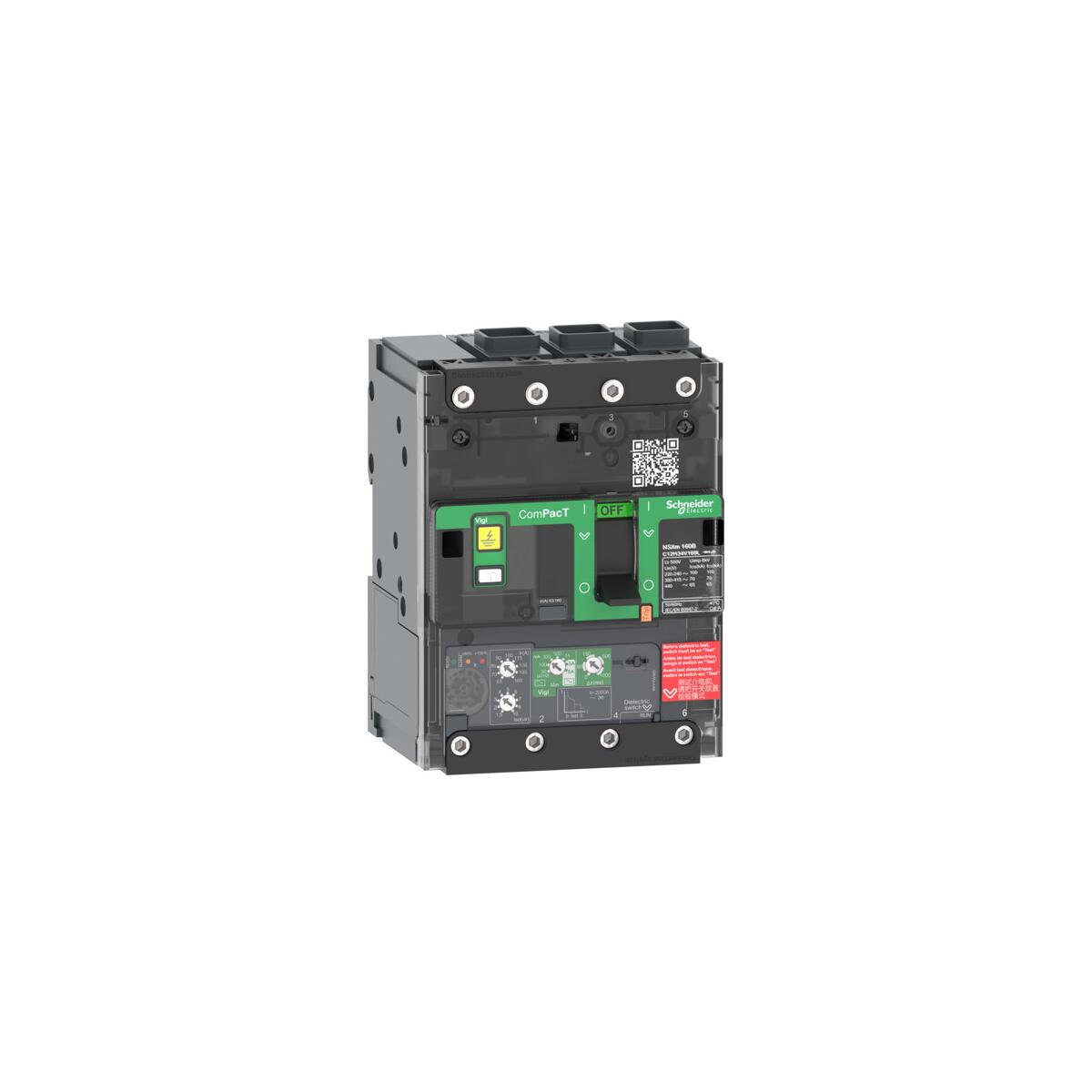 Schneider Electric ComPacT NSXm Kompaktleistungsschalter, 4.1 VIGI 100A 3P 25kA/415V EverLink (C11B34V100L)